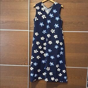 Marimekko Blue and White Sleeveless A-Line Midi Dress